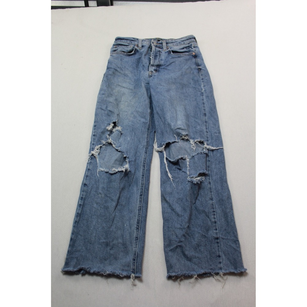 Wild Fable Wide Leg Jeans Women 2/26 Blue Good Distressed Raw Hem High Rise